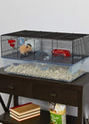 Hamster cage includes water bottle, exercise wheel food tray and