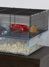 Hamster cage includes water bottle, exercise wheel food tray and