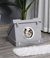 PawHut Wooden Cat House Foldable Kitten Cave 2 In 1 Design Condo Pet